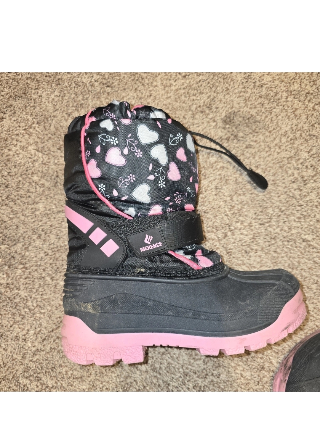 Merence Girls' Black & Pink Heart Snow Boot